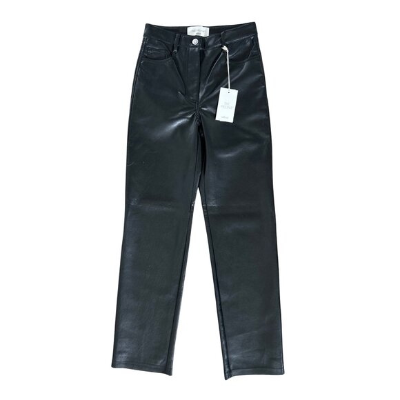 Aritzia Wilfred Melina Black Faux Leather Black Straight Leg High Waist 0 - Picture 1 of 7